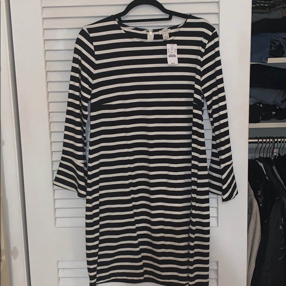 JCrew dress. Black and white stripped